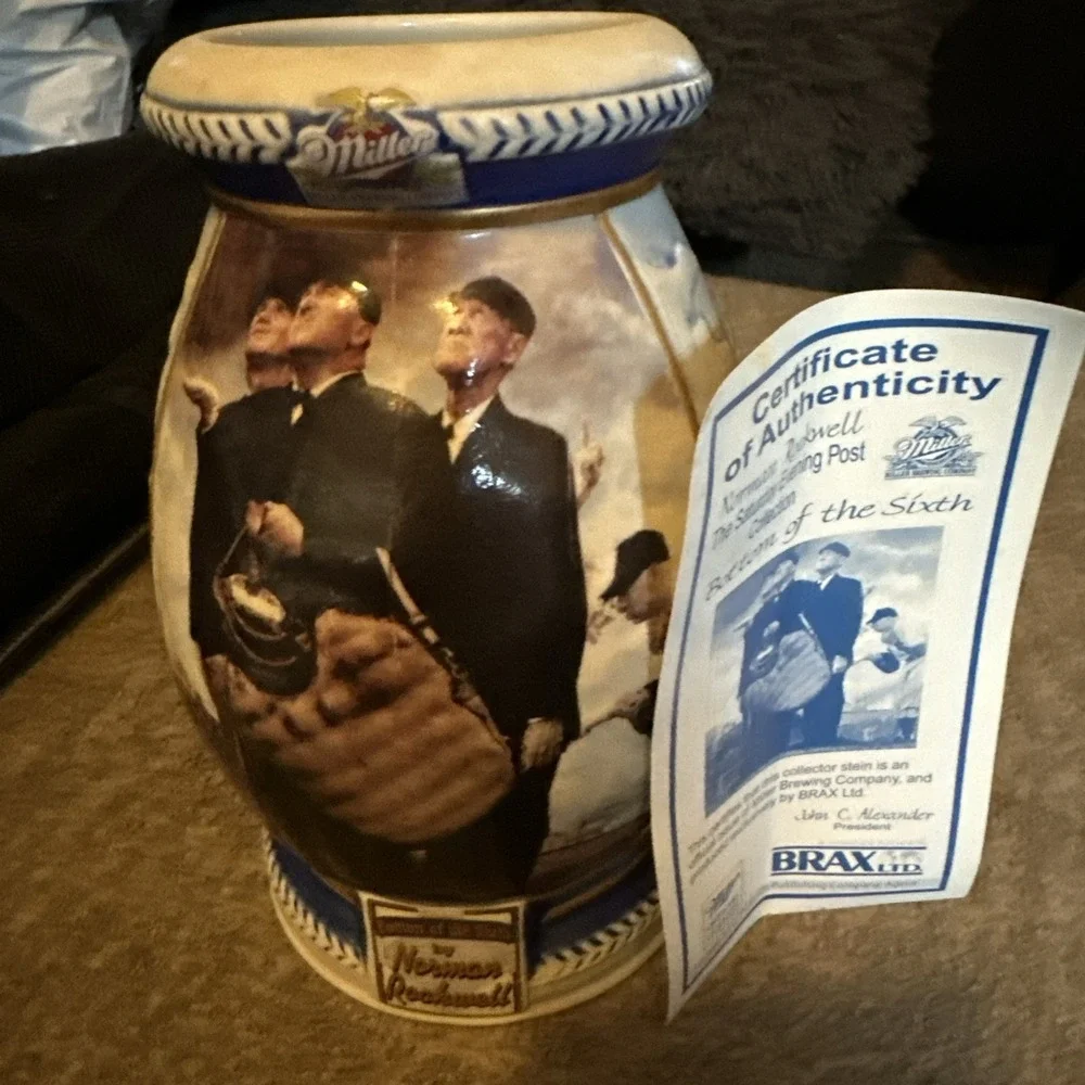 Miller Brewing NORMAN ROCKWELL 2001 Collector Beer Stein BOTTOM OF THE 6TH COA